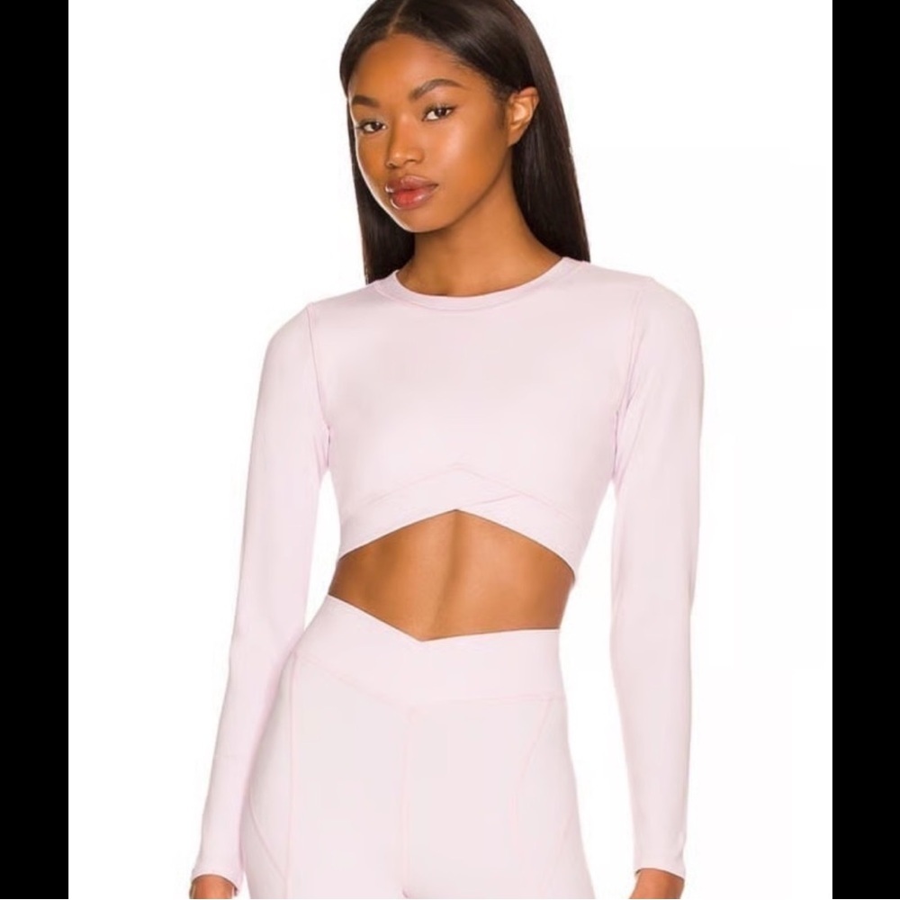 L*Space Active Light Pink Peony Aim High Crop Long Sleeve Athletic Top, Small